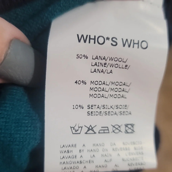 Who's Who navy blue teal dot sequin cardigan sweater xl silk wool - Picture 3 of 8